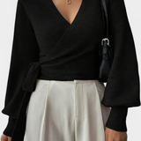 Persephone Cross-Back Strap Sweater with V-Neck