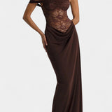Castanza Asymmetrical Lace Maxi Dress
