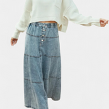Lorraine Maxi Denim Skirt with Feather Detail