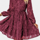 Soreia Button-Up Shirt Dress with Long Textured Sleeves
