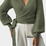 Persephone Cross-Back Strap Sweater with V-Neck