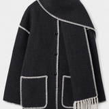 Pauline Loose Fit Coat with Integrated Fringed Scarf