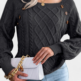 Fien Knitted Sweater with Square Neck and Buttons