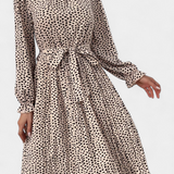 Evabeth Leopard Print Pleated Midi Dress