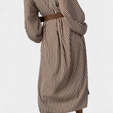 Eliana Striped Dress with Belt and Notched Collar
