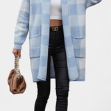 Lovella Checked Casual Cardigan with Pockets