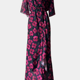 Sima Printed Cross-Over Dress with V-Neck and Flared Sleeves