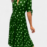 Lizzie Midi Polka Dot Dress with Deep V Neck