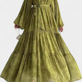 Tavira Long Sleeve Floral Dress with Belt