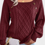 Fien Knitted Sweater with Square Neck and Buttons