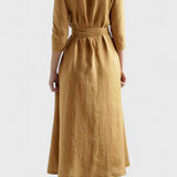 Sharon Vintage Midi Dress in Cotton and Linen with Lapel Collar