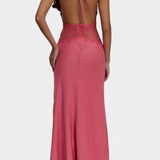 Ashanty Long Dress with Halter Neckline and Sheer Lace Waist