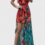 Andy Maxi Dress Without Sleeves with Ruffled Layers and Gradient Split