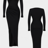 Freda Long Sleeve Dress with V-Neck and Pleats