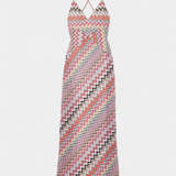 France Multicolour Knitted Long Dress with Deep Neckline and Crossed Back