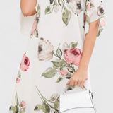 Tameka Fluid Chiffon Dress with Petals and Sheer Sleeves