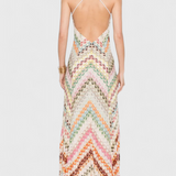 Agustina Long Lace Dress with V-Neck and Zigzag Pattern