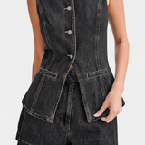 Raya Denim Sleeveless Waistcoat and High-Waisted Shorts