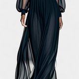 Aurelia Pleated Chiffon Maxi Dress with Sheer Details