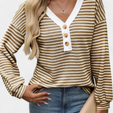 Rumer Striped Top with V-Neck and Buttons