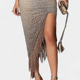 Irene Leopard Print Bodycon Dress with Twisted Cut and Fringes