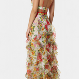 Bonnie Maxi Dress with Floral Ruffles and Side Cutouts