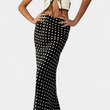 Olda Fitted Long Skirt in Viscose with Polka Dot Print