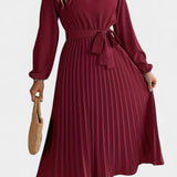 Theresa High Neck Dress with Pleated Belt