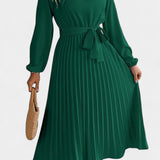 Theresa High Neck Dress with Pleated Belt