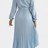 Theresa High Neck Dress with Pleated Belt