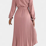 Theresa High Neck Dress with Pleated Belt