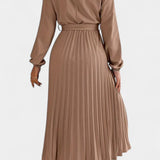 Theresa High Neck Dress with Pleated Belt