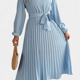 Theresa High Neck Dress with Pleated Belt