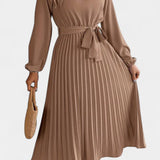 Theresa High Neck Dress with Pleated Belt