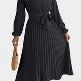 Theresa High Neck Dress with Pleated Belt