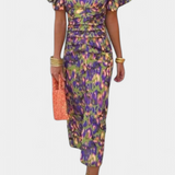 Wibia Printed Dress with Central Ruching and Voluminous Sleeves