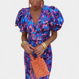 Wibia Printed Dress with Central Ruching and Voluminous Sleeves