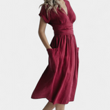 Cressida Cotton Dress with V-Neck and Adjustable Waist