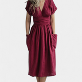 Cressida Cotton Dress with V-Neck and Adjustable Waist