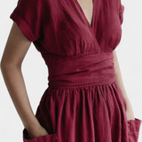 Cressida Cotton Dress with V-Neck and Adjustable Waist