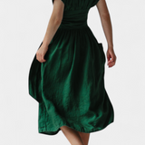 Cressida Cotton Dress with V-Neck and Adjustable Waist