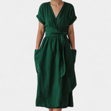 Cressida Cotton Dress with V-Neck and Adjustable Waist