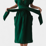 Cressida Cotton Dress with V-Neck and Adjustable Waist