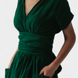 Cressida Cotton Dress with V-Neck and Adjustable Waist