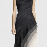 Angela Layered Ombre Dress with Boat Neck and Fluid Silhouette