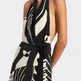 Fae Short Halter Dress with Abstract Print and Belt