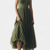 Ottilie Pleated Chiffon Dress with Sculpted Corset and Heart Neckline