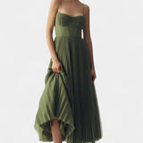 Ottilie Pleated Chiffon Dress with Sculpted Corset and Heart Neckline