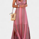 Jeni Boho Long Dress with Halter Neck and Tribal Print